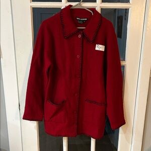 969.    Nina Leonard Vintage Red Blazer with Black Trim